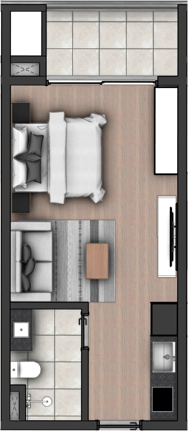 Plano del monoambiente Tipo C