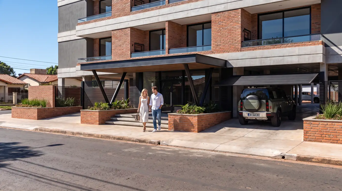Pórtico de acceso peatonal y vehicular del Edificio Corumbá